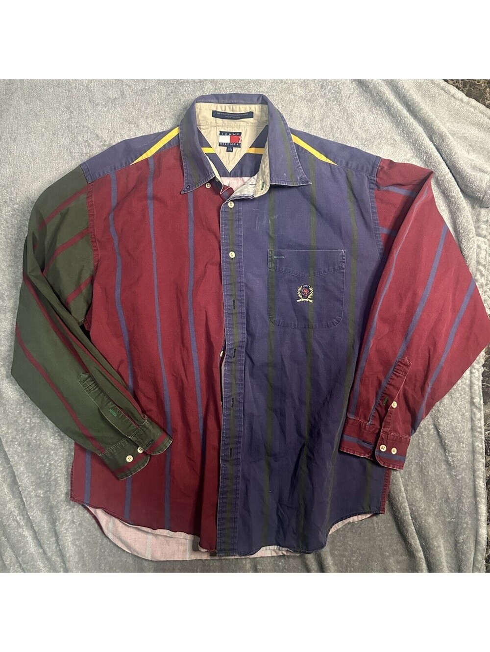 Vintage 90s Tommy Hilfiger Colorblock Striped Button Up Shirt Mens L Cotton